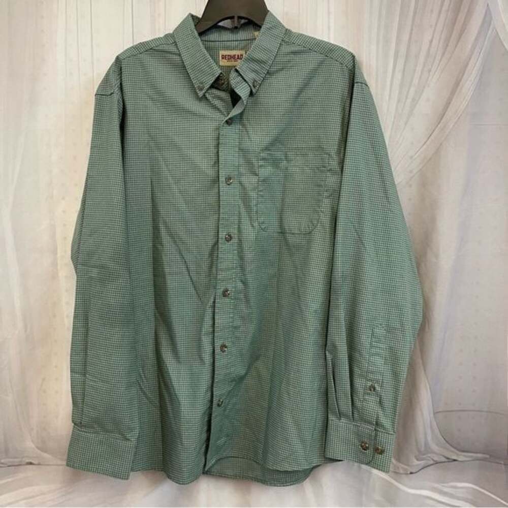 RedHead Men's Green Checkered Button Down Shirt Long Sleeve Dress Casual Guest